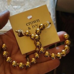 crown & ivy Gold Beaded Hoop Earrings